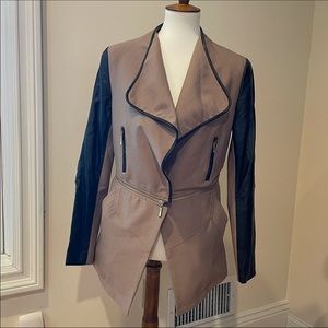 Faux Leather Sleeved Drape Jacket